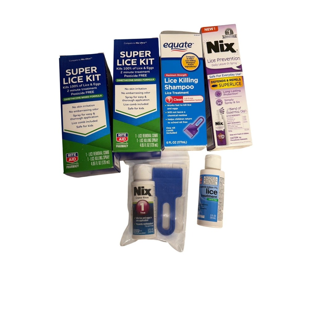 New Lice 5 Treatments Lot Nix Rite Aid Equate Kits Shampoo Spray Combs